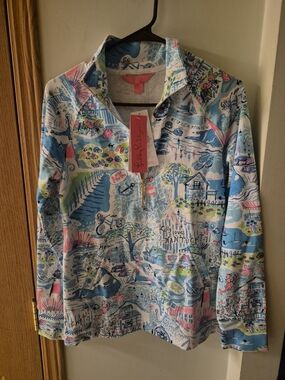 Lilly Pulitzer UPF 50+ Skipper Popover Whisper Blue Lily Loves Nantucket XS NWT